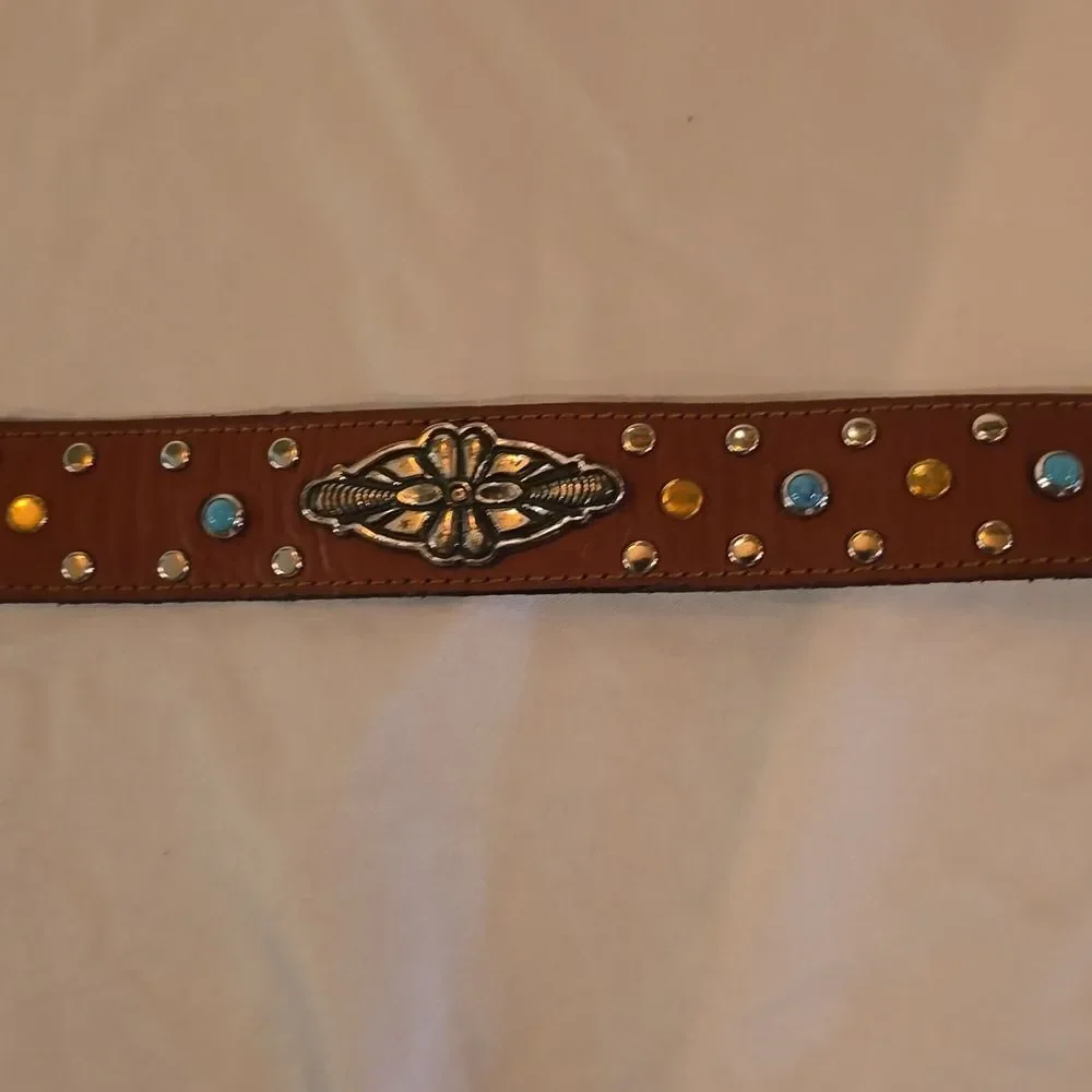 Western Studded Brown Leather Belt with Silver Buckle,34' Inch NWOT!